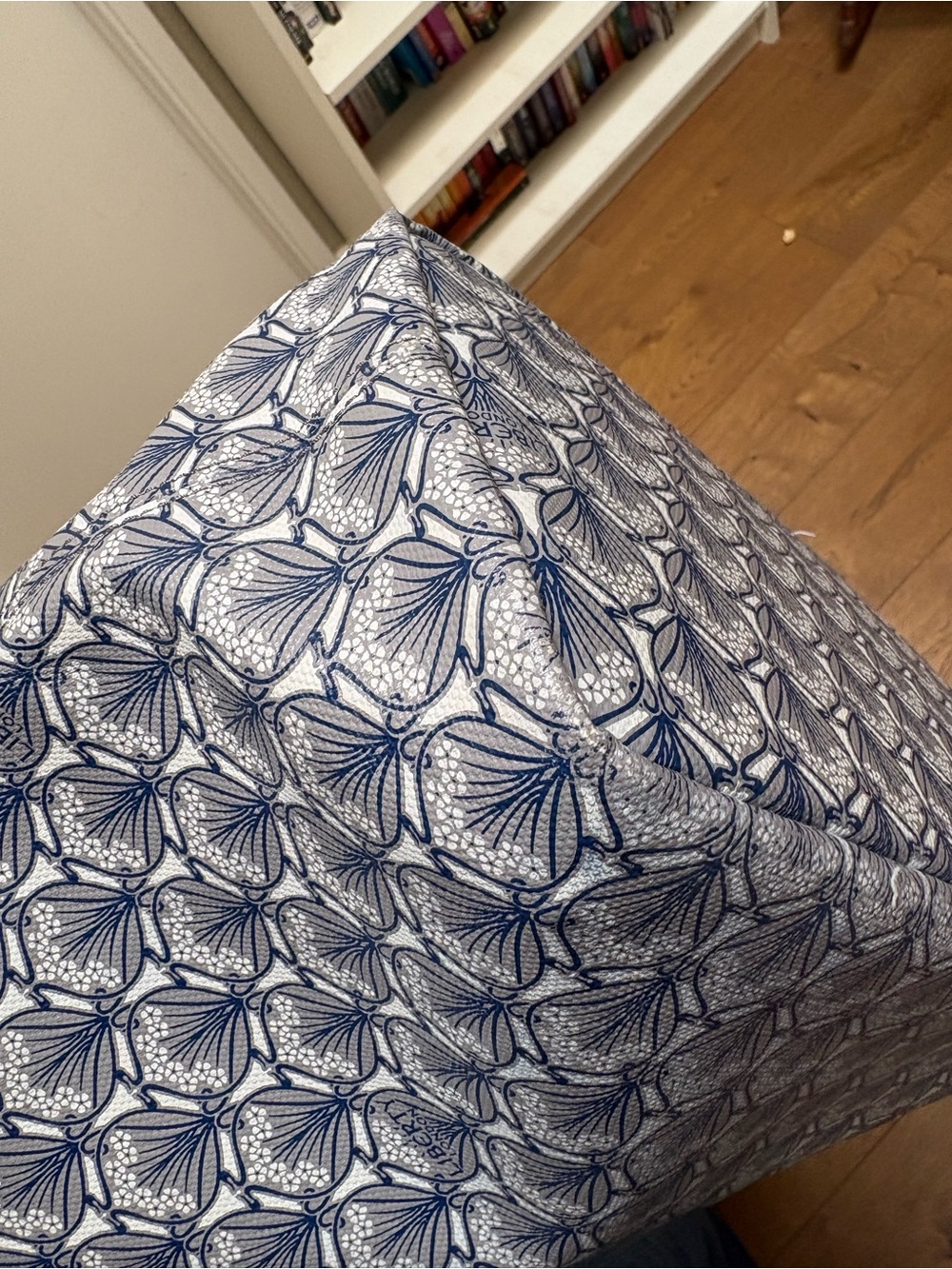 Liberty of London Iphis Gray Pattern Tote with Navy Pattern and Purple Interior - Picture 4 of 12